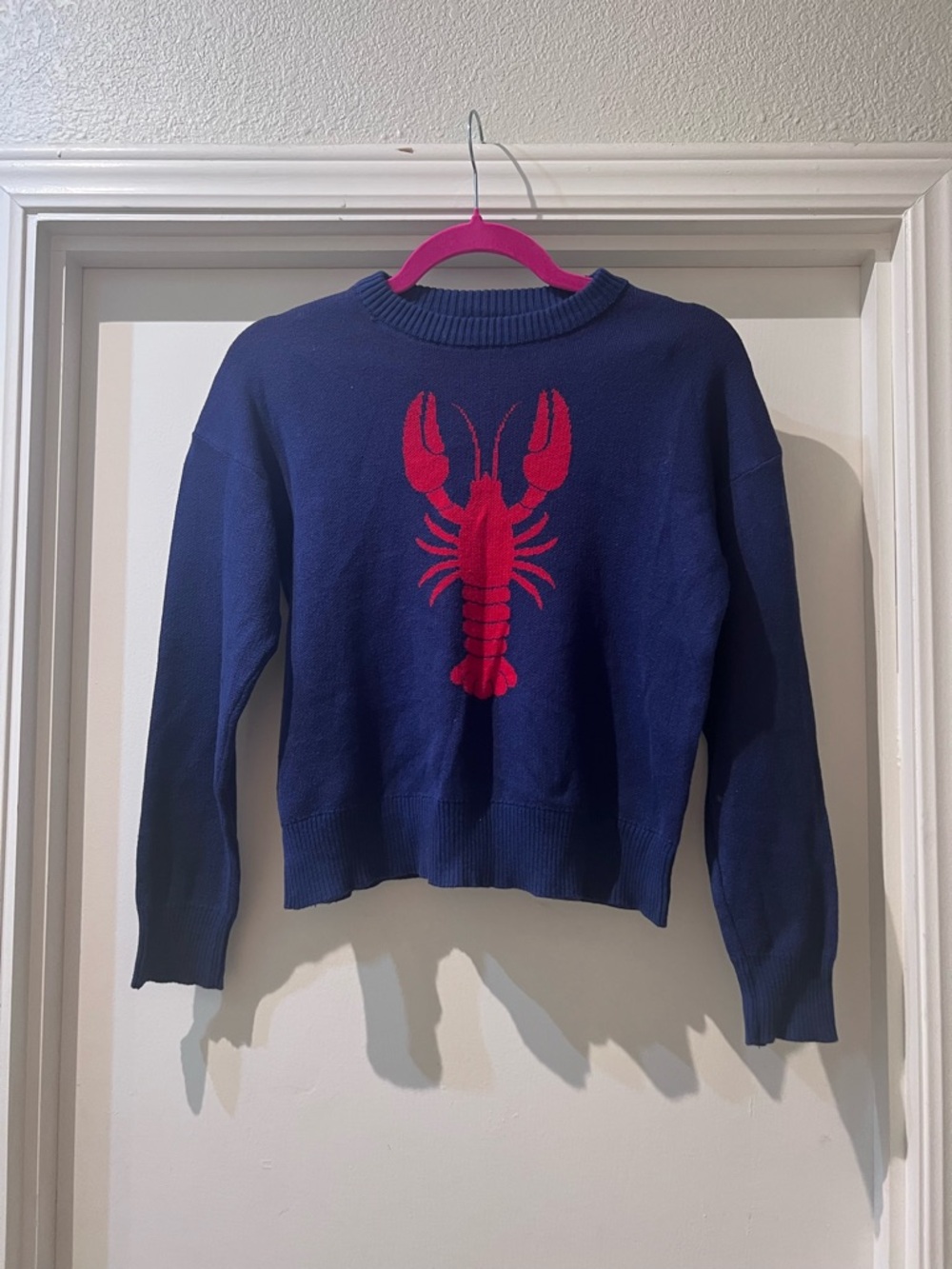 NikkaK Navy Blue Nautical Sweater Ted Lobster size XS